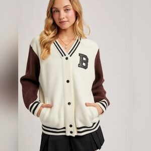 Bluivy Cream and Brown Varsity Jacket